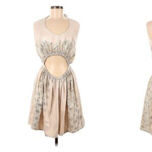 Kasia Greece Anthropologie Luxury Metallic Halter Cut out dress  M